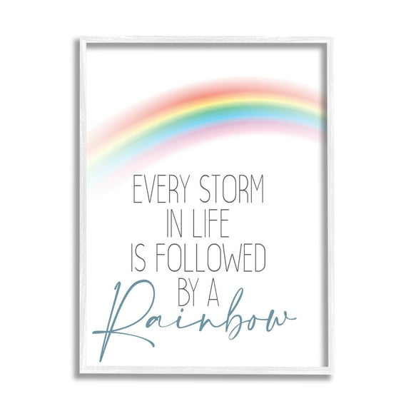 Stupell Industries Every Storm Followed by Rainbow Sentiment Motivational Text Inspirational Painting White Framed Art Print Wall Art, 16 x 20