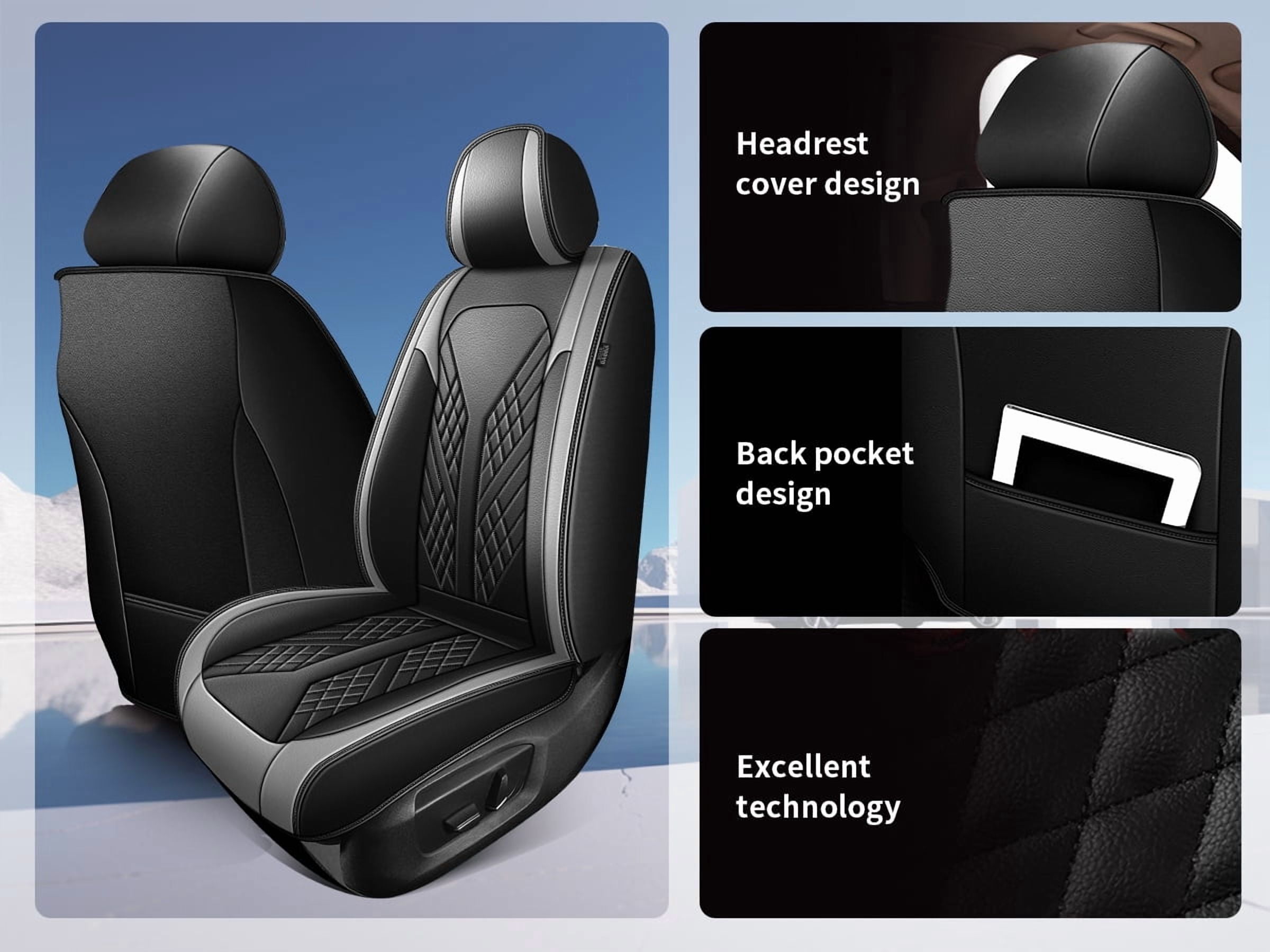 HQBQBUG Seat Covers Custom Fit for Hyundai Elantra 2017-2025 2026 2 Seats Waterproof Leather Car Seat Covers Protectors with Lumbar Support Grey,Front Set(2 Seats)