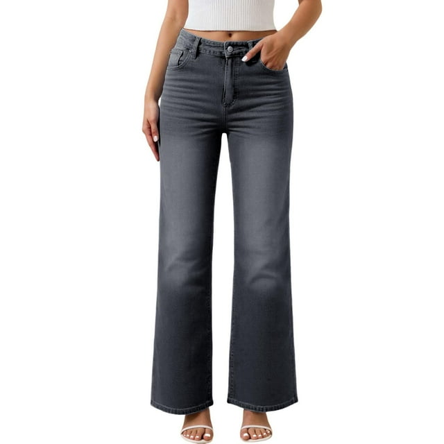 Pantalon en Denim Quotidien Rehaussé avec Taille Haute Confortable et Jambe Grand Décontractée pour un Style de Rue Moderne