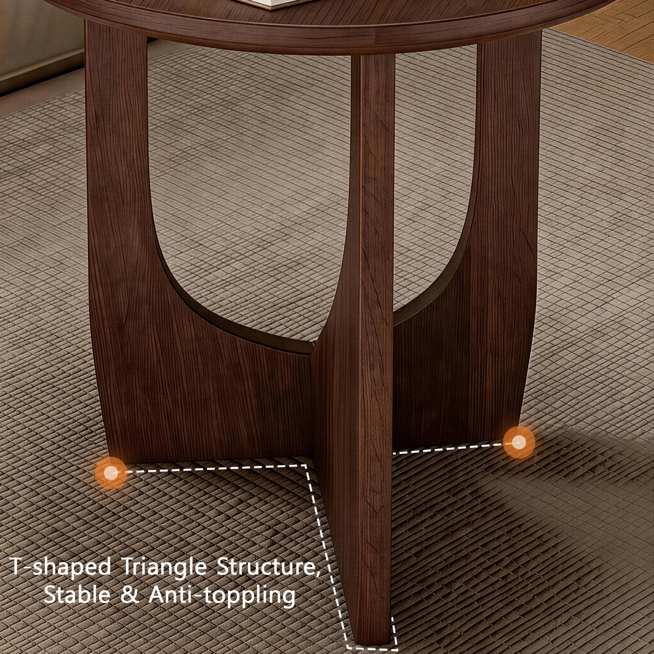 Noble House 2-Piece Round End Table Set, Rubberwood Accent Side Table for Living Room, Walnut