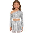 thumbnail image 5 of iiniim Girls Sparkly Latin Hip Hop Jazz Dance Outfit Long Sleeve Sequin Crop Top with Metallic Tutu Skirt Silver 12, 5 of 7