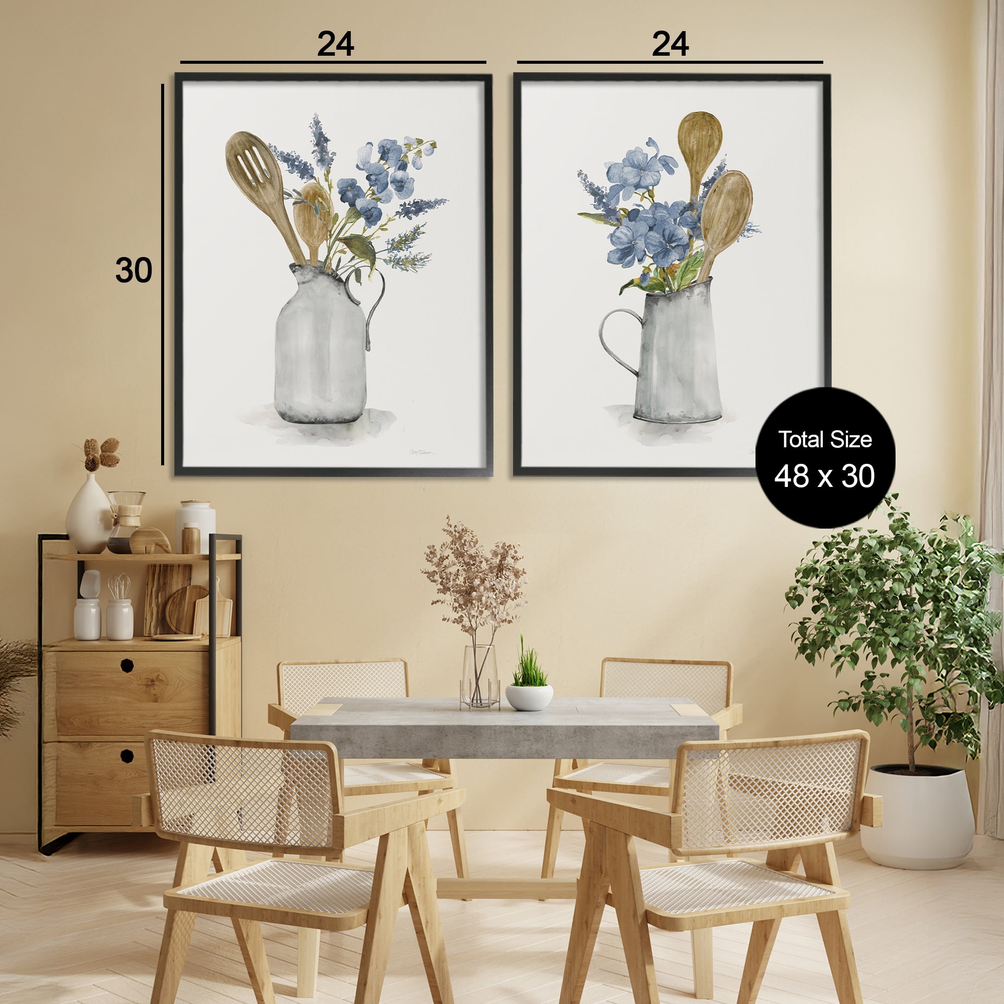 Stupell Industries Kitchen Pitcher Bouquets 2 Piece Black Framed Giclee Art Set, design by Carol Robinson