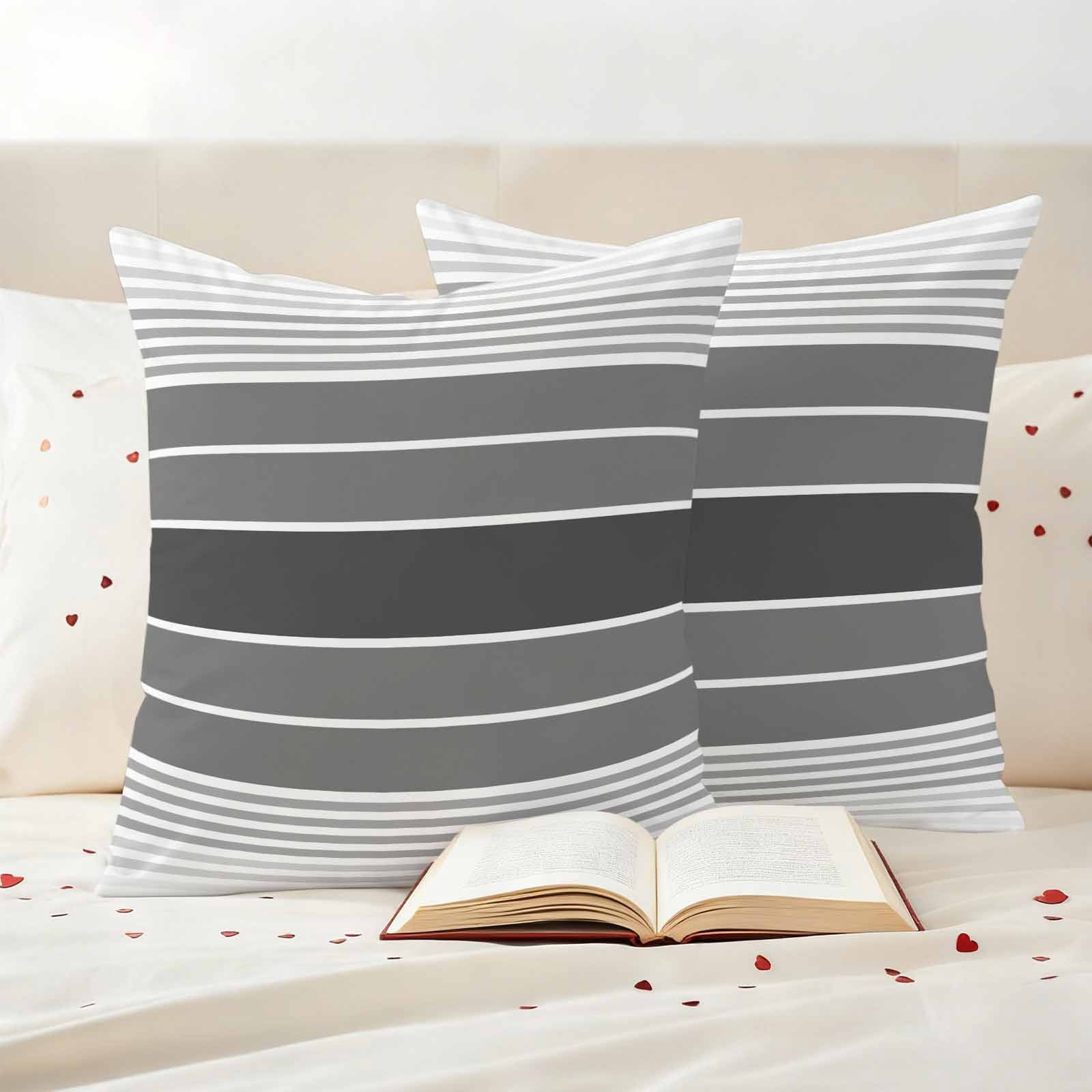 Gradient Grey Striped Outdoor Waterproof Pillow Covers, Simple Farm Stripes Minimalist Decorative Square Throw Pillowcase Sofa Cushion Sham for Patio/Couch/Chair, 26"x26" 2 Pack