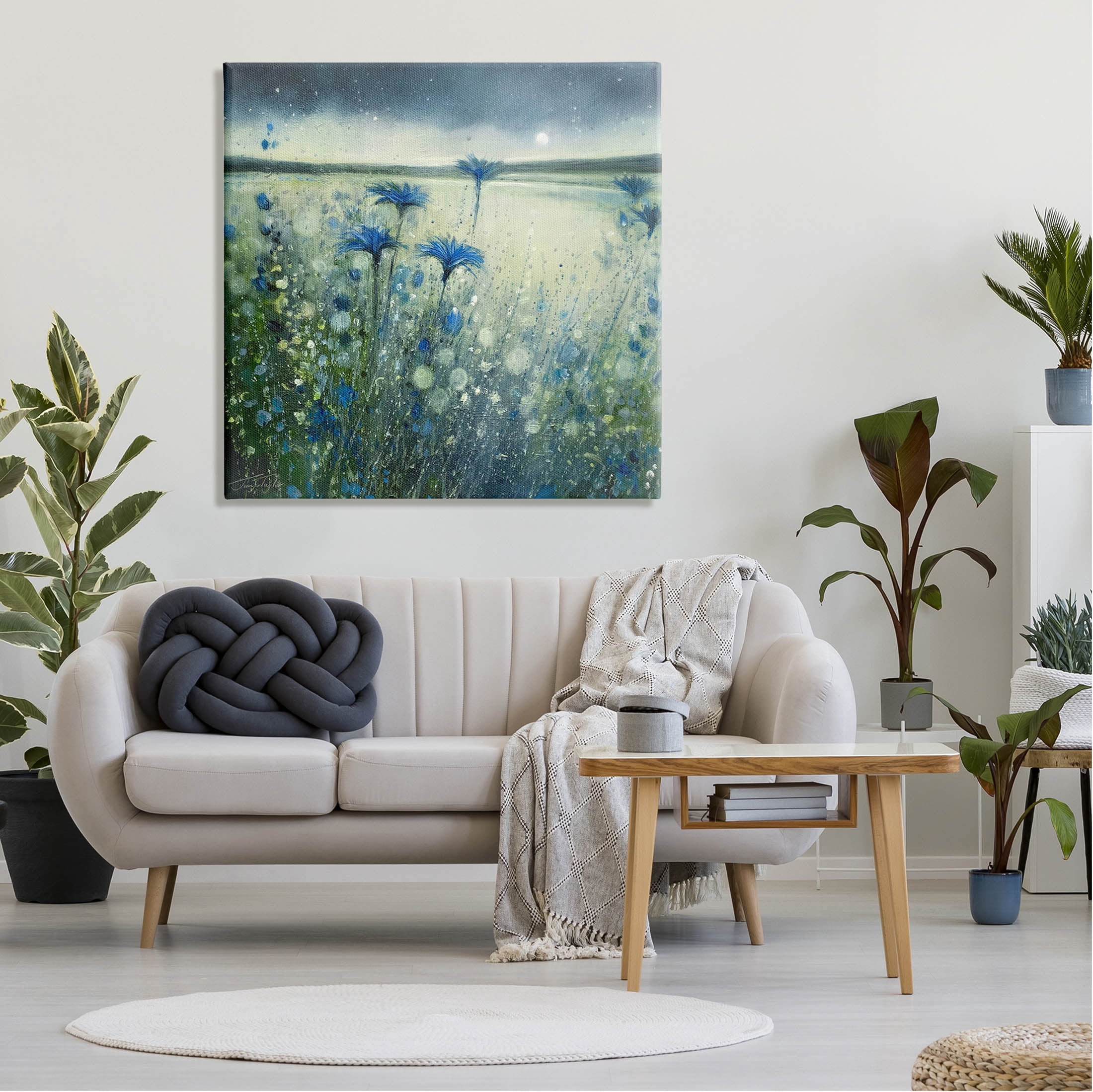 Lakeside Botanicals Moonlit Night Sky Landscape Painting Gallery Wrapped Canvas Print Wall Art