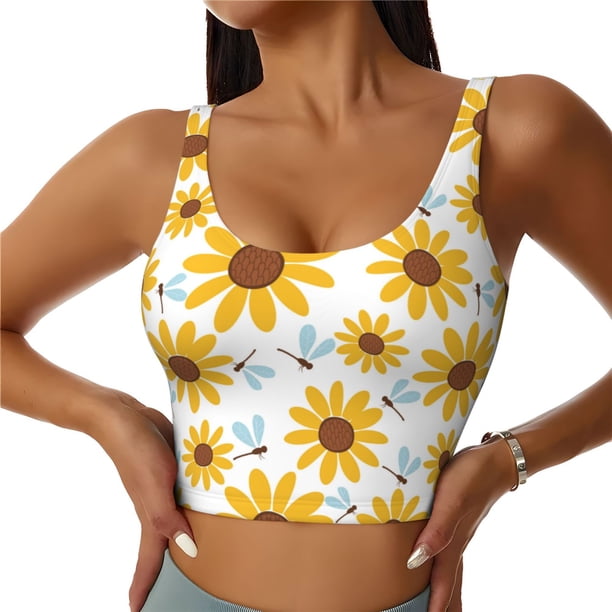 Balery Sunflowers Sujetadores deportivos con espalda cruzada para mujer, acolchados, sin costuras, de alto impacto, ideales para yoga, gimnasio, entrenamiento y fitness.-Large
