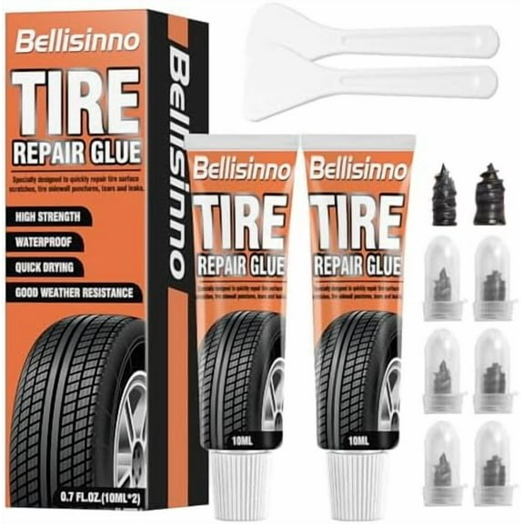 Tire Repair Glue, Sidewall Rubber Cement Kit, Two Sizes Nail, Suitable for Bike, Car, Motorcycle, Off-Road, Truck, Tractor, Black, 10ml*2$$Vehicle Parts & Accessories