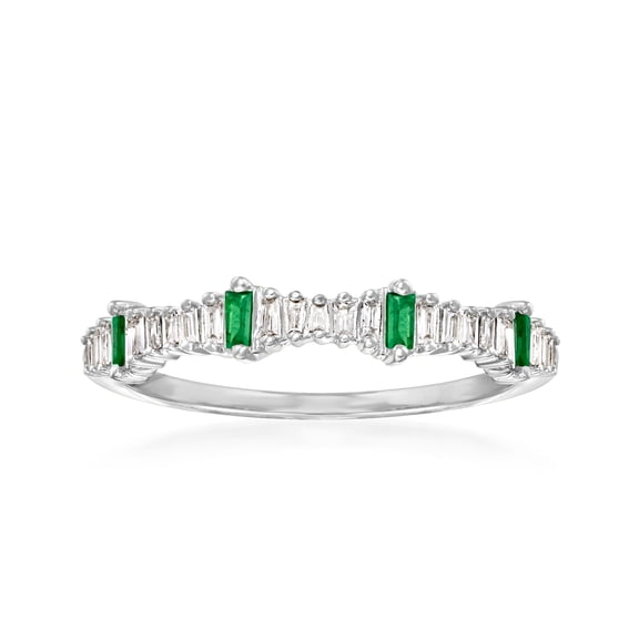 Ross-Simons 0.14 ct. t.w. Diamond and .10 ct. t.w. Emerald Ring in 14kt White Gold, Women's, Adult