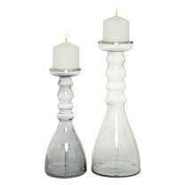 DecMode 2 Candle Gray Glass Handmade Bubble Pillar Candle Holder, Set of 2