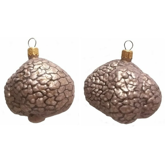 Pinnacle Peak Trading Fuzzy White Truffle Food Polish Glass Christmas Ornament Set of 2 Decoration