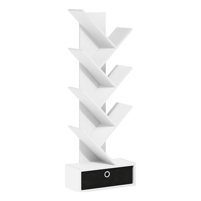 Pemberly Row Bookshelf 7-Tier Floor Standing Bookcase with Bin White/Black