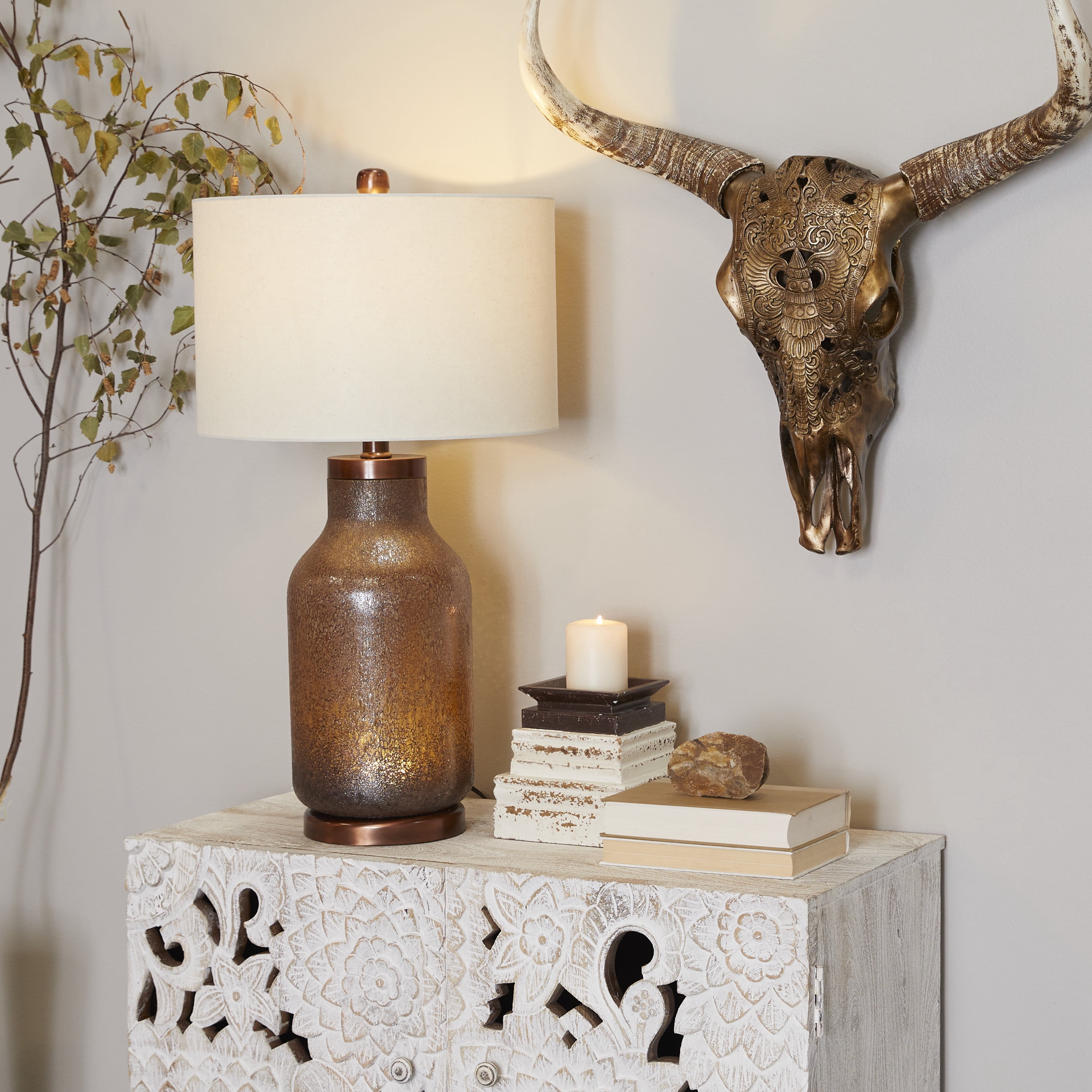 DecMode 31" Speckled Brown Table Lamp with Cream Linen Shade