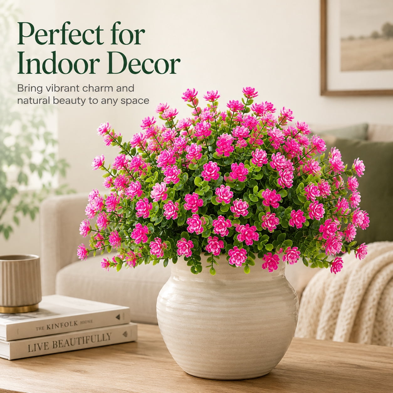 10 Bundles Artificial Fake Flowers, Faux Outdoor Plastic Plants UV Resistant Shrubs Outside Indoor Decorations