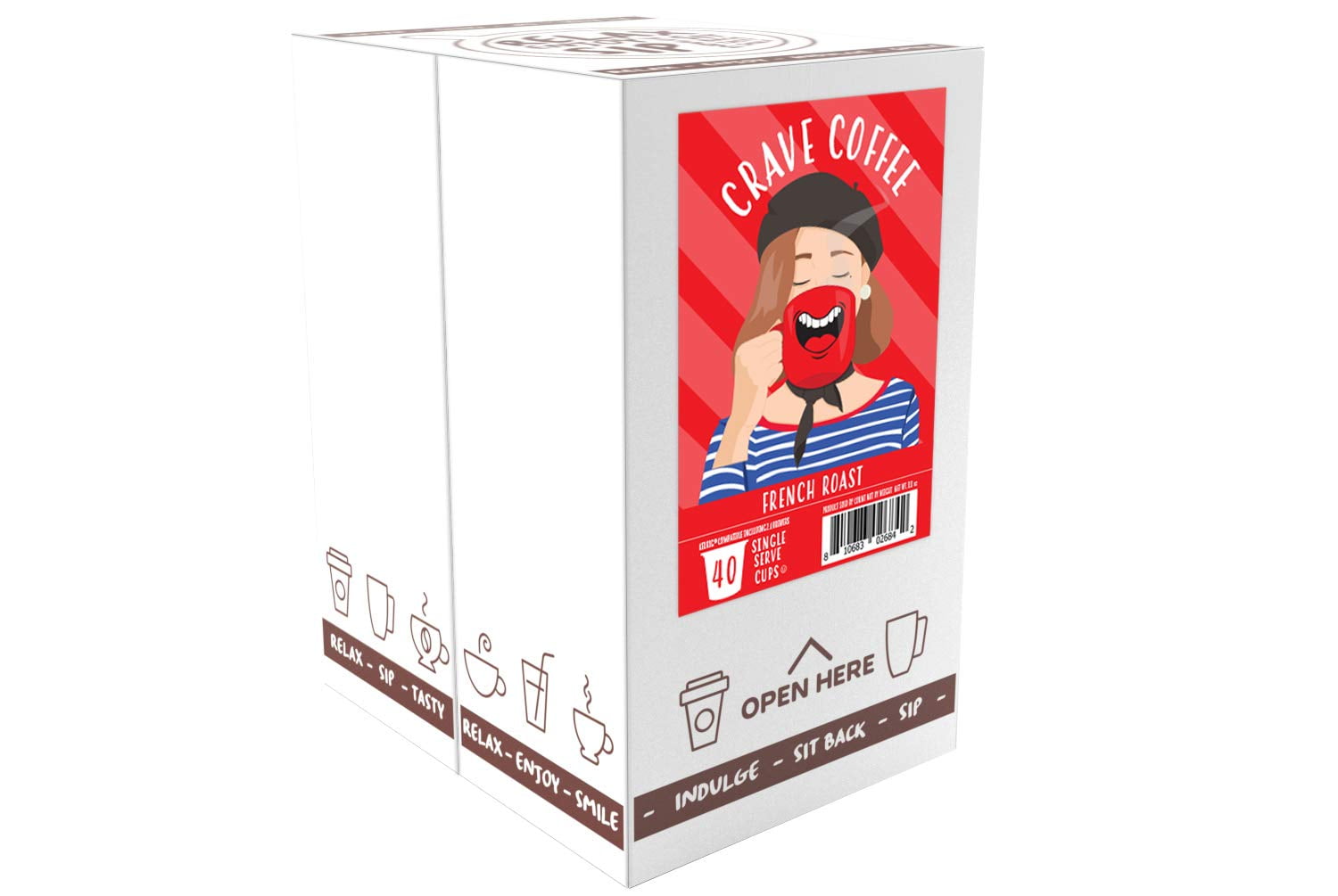Crave Beverages French Roast Coffee Pods - Dark Roast, for Keurig K Cup Brewers, 40 Count