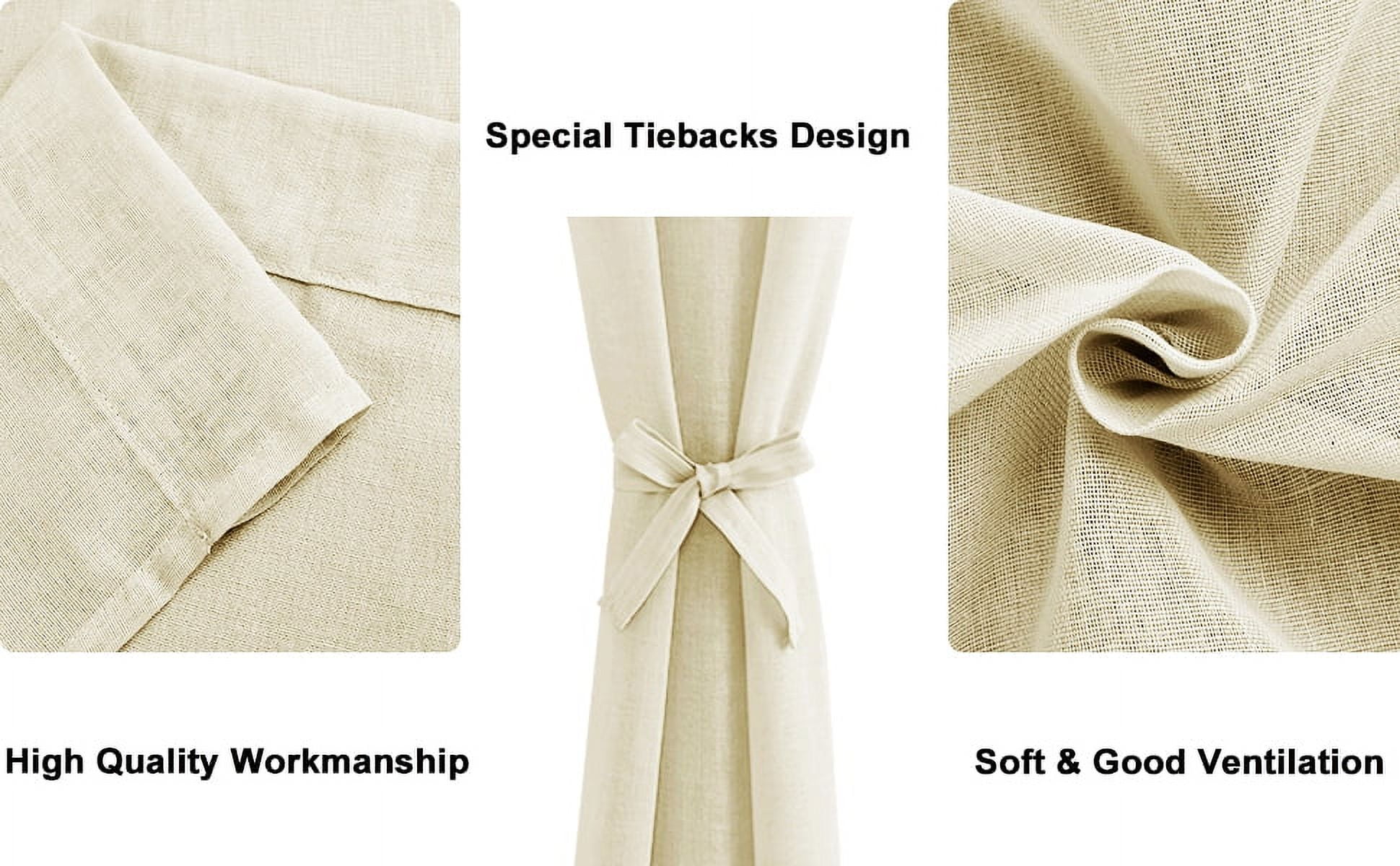 XWZO Semi Sheer Linen Curtains,Privacy Enhancing & Light Filtering Rod Pocket Drapes for Living Room with Tiebacks(Beige,W52 x L45 Inch,2 Panels)