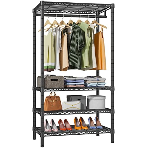 VIPEK V1S Wire Garment Rack 4 Tiers Heavy Duty Clothes Rack for Hanging Clothes Large Clothing Rack Freestanding Closet with Hanging Rod, 35.4'' L X 15.7'' W X 70.9'' H, Max Load 500LBS, Black