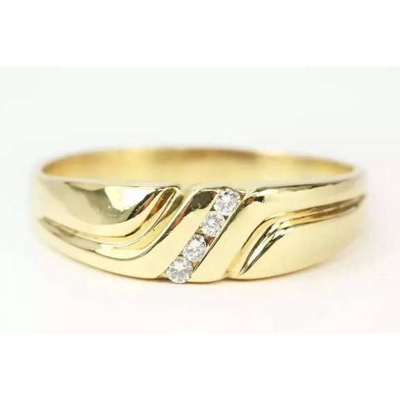 14K Yellow Gold Plated 1.00Ct Round Cut Simulated Diamond Men's Wedding Band Ring Silver