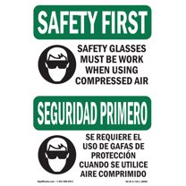 OSHA SAFETY FIRST Sign - Safety Glasses Must Be Worn Bilingual | Decal | Protect Your Business, Work Site, Warehouse & Shop Area | Made in the USA