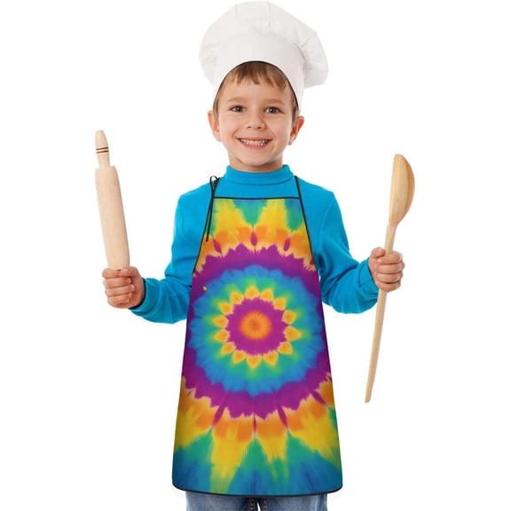 Colorful Tie Dye Star Pattern Kids Aprons for Girls and Boys,Adjustable Neck Strap Toddler Aprons for Kids Cooking Baking