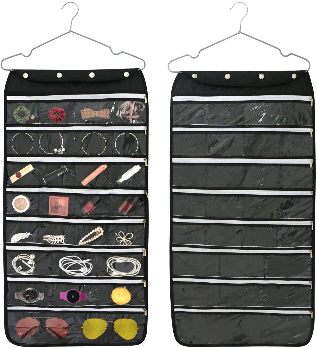 Hanging Jewelry Organizer Bag 56-Pockets Dual-Sided Thick Zippered Storage 