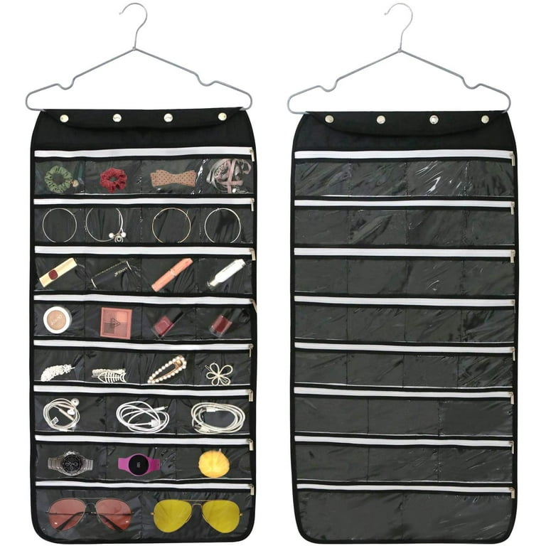 Hanging Jewelry Organizer with 56 Zippered Pockets Double Sided