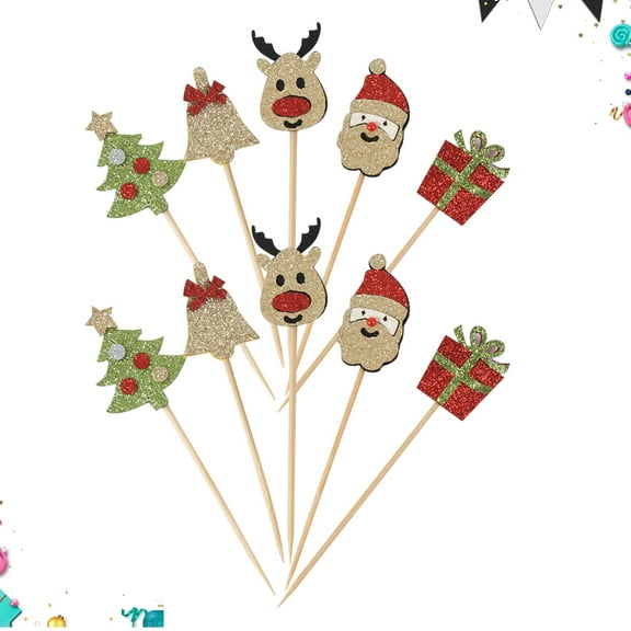 GOOHOCHY  10 Pcs Food Picks Cake Decorating Cupcake Toppers Christmas