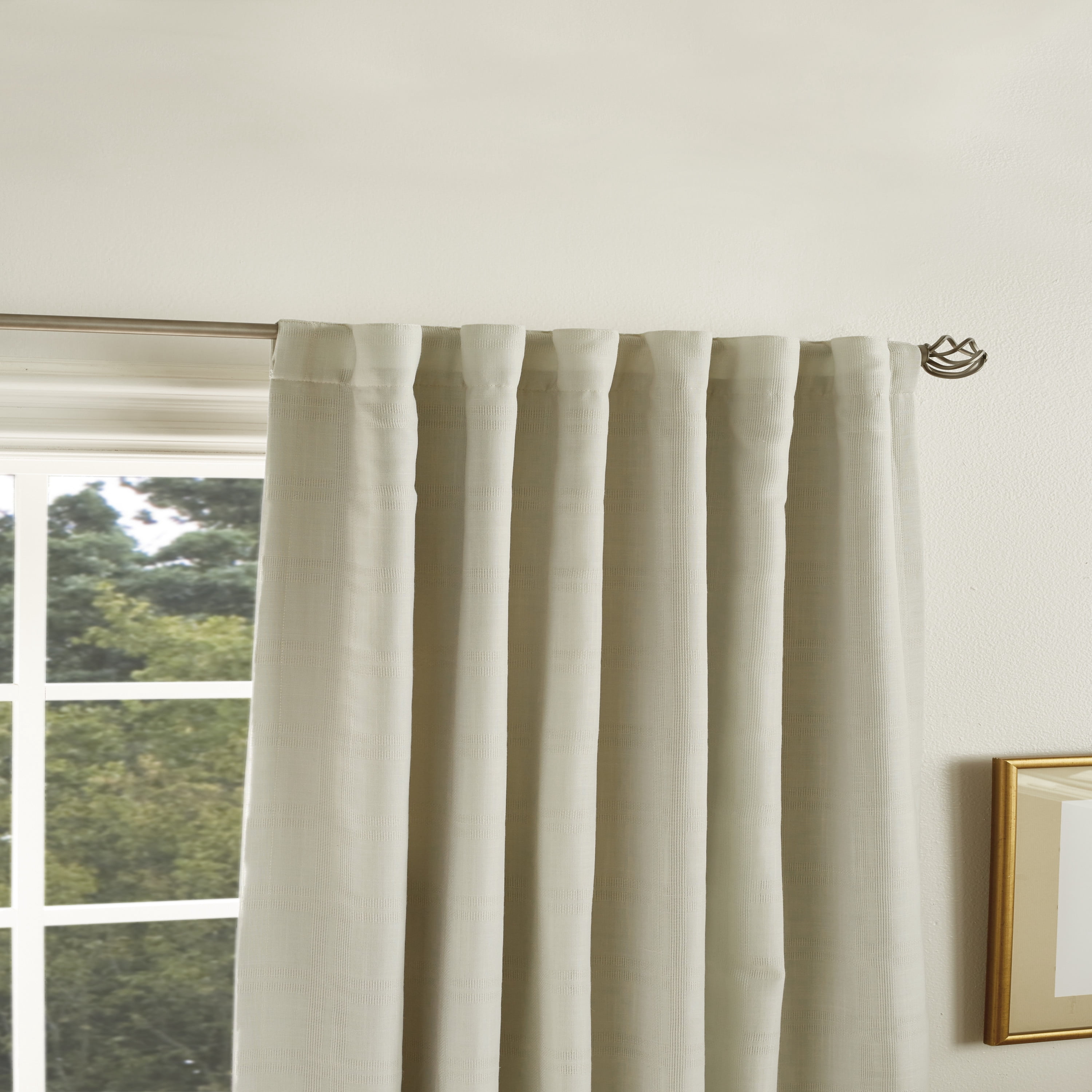 Martha Stewart Bedford Woven Plaid Curtain Panel Pair, Linen, Back Tab, Lined, Blackout, Indoor, Adult, 2 Piece Set, 50" x 95"
