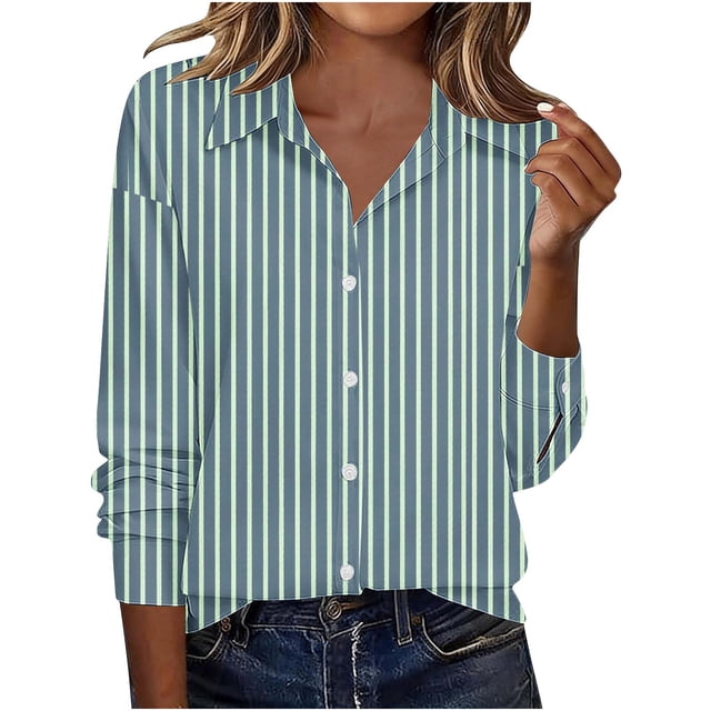 Camisas de Manga Larga para Mujeres Blusa de Trabajo Casual de Ajuste Suelto con Collar de Solapa Versátil Capa de Color Sólido