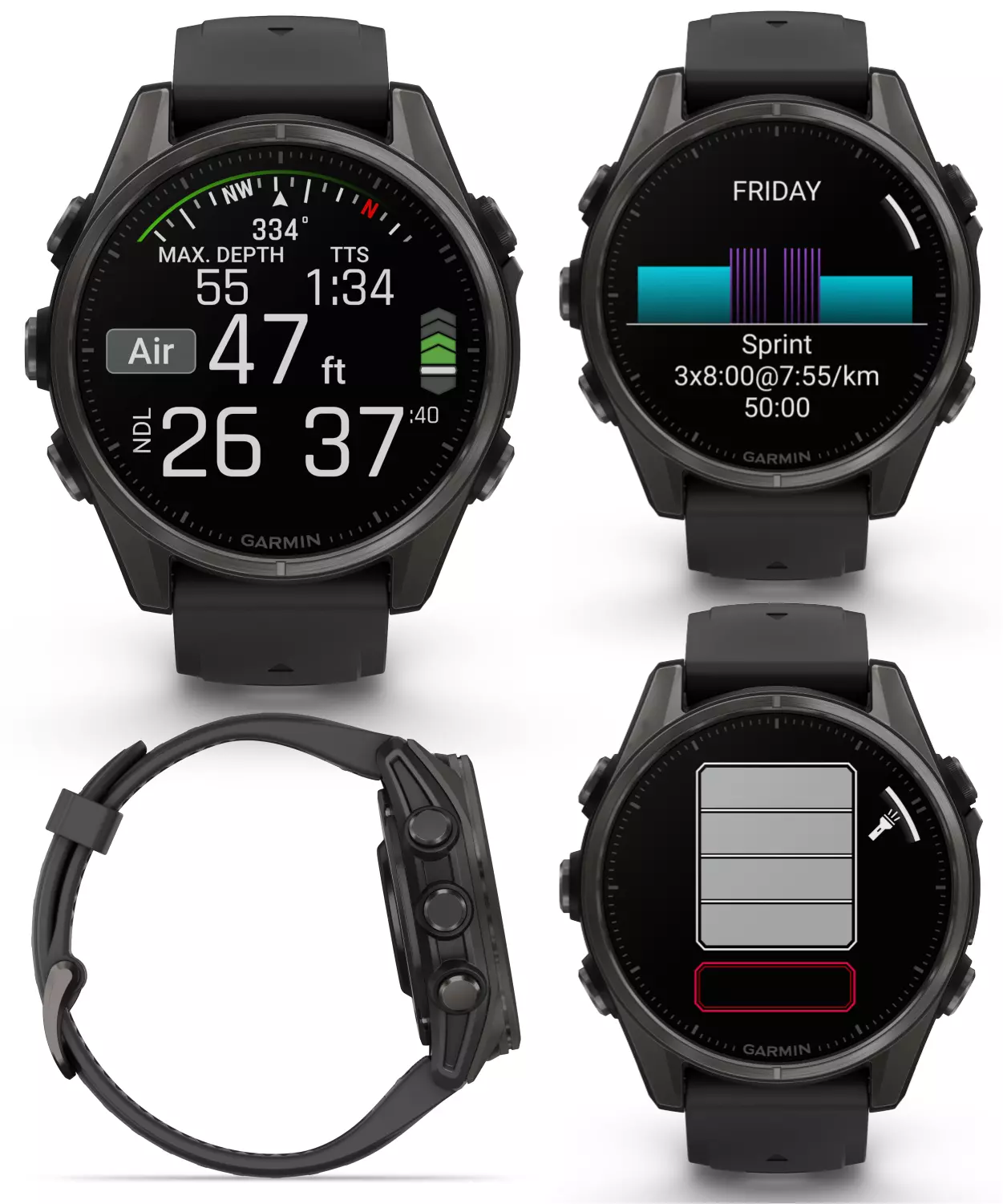 Garmin fenix 8 - 43 mm Sapphire, AMOLED, Carbon Gray DLC Titanium with Black/Pebble Gray Silicone GPS Smartwatch with White Earbuds