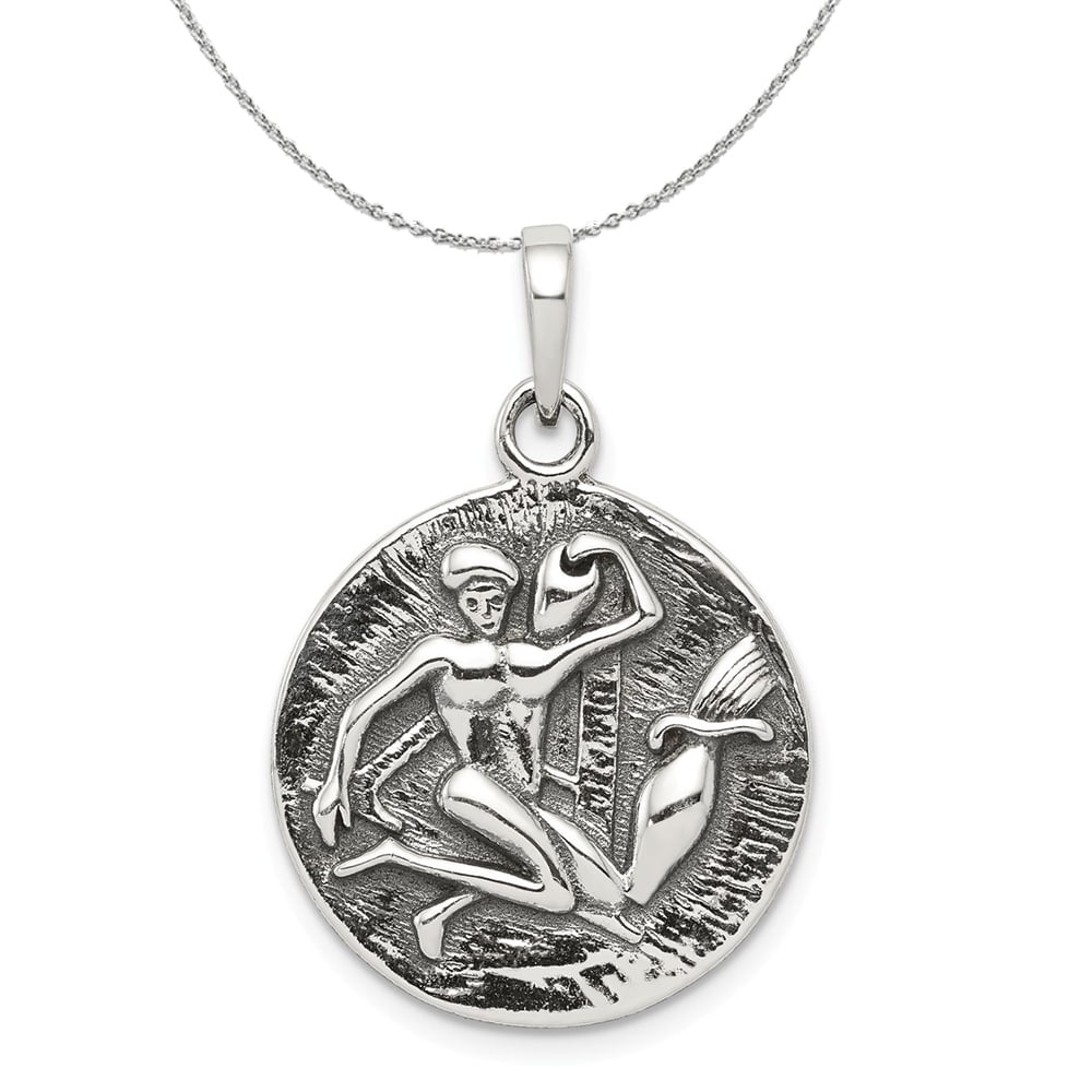 The Water Bearer Zodiac Pendant with 18" Chain & Box Aquarius Silver Star Sign 