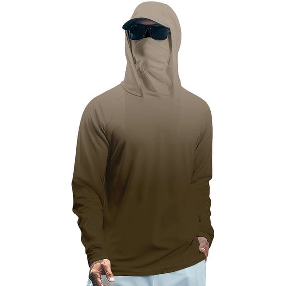 longantii Sun Shirts for Men Quick Dry Long-Sleeved T-Shirts with Mask Comfy Breathable Hoodie Gradient Color Hiking Outdoor Working Shirts 2026 Clothes Complexion L