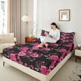 thumbnail image 4 of Manfei Fashion Pink Rose Queen Sheet Sets for Adult, Flower Floral Flat Sheet, Romantic Anniversary Queen Fitted Sheet, Lightweight Room Decor, 4 Pieces, 4 of 7