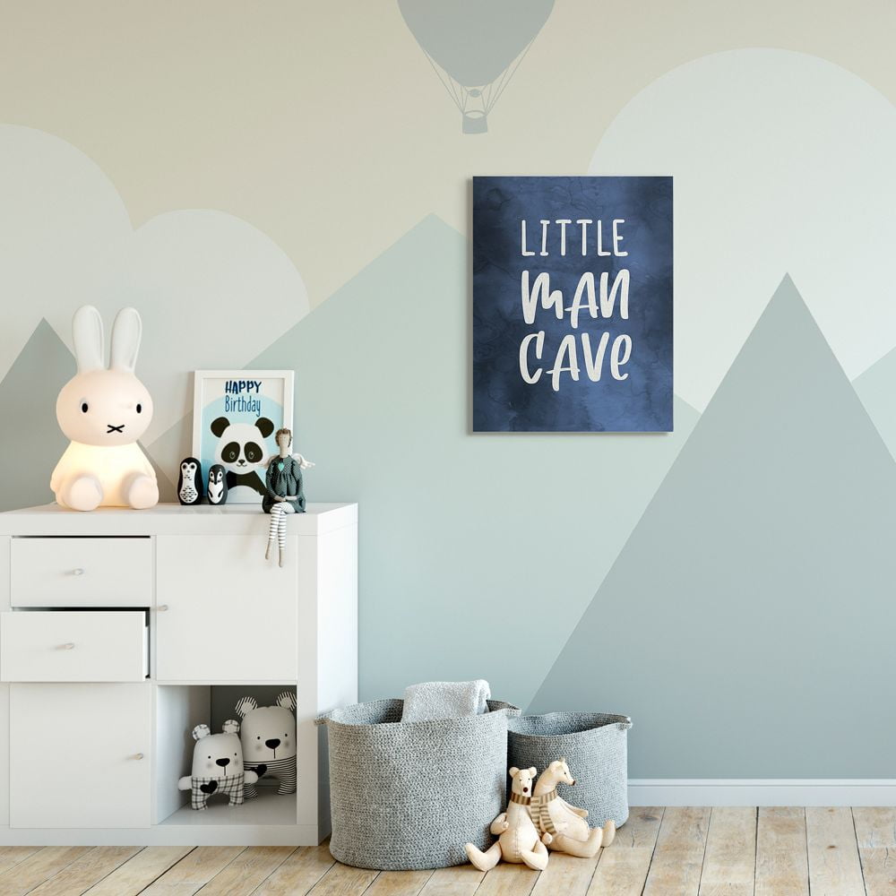 Stupell Industries Little Man Cave Text Over Navy Blue Watercolor Pattern Canvas Wall Art Design by Daphne Polselli, 24" x 30"