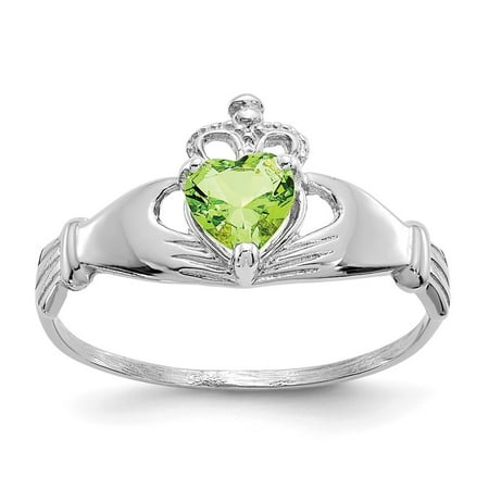 Roy Rose Jewelry 14K White Gold CZ August Birthstone Claddagh Heart Ring - Size: 7