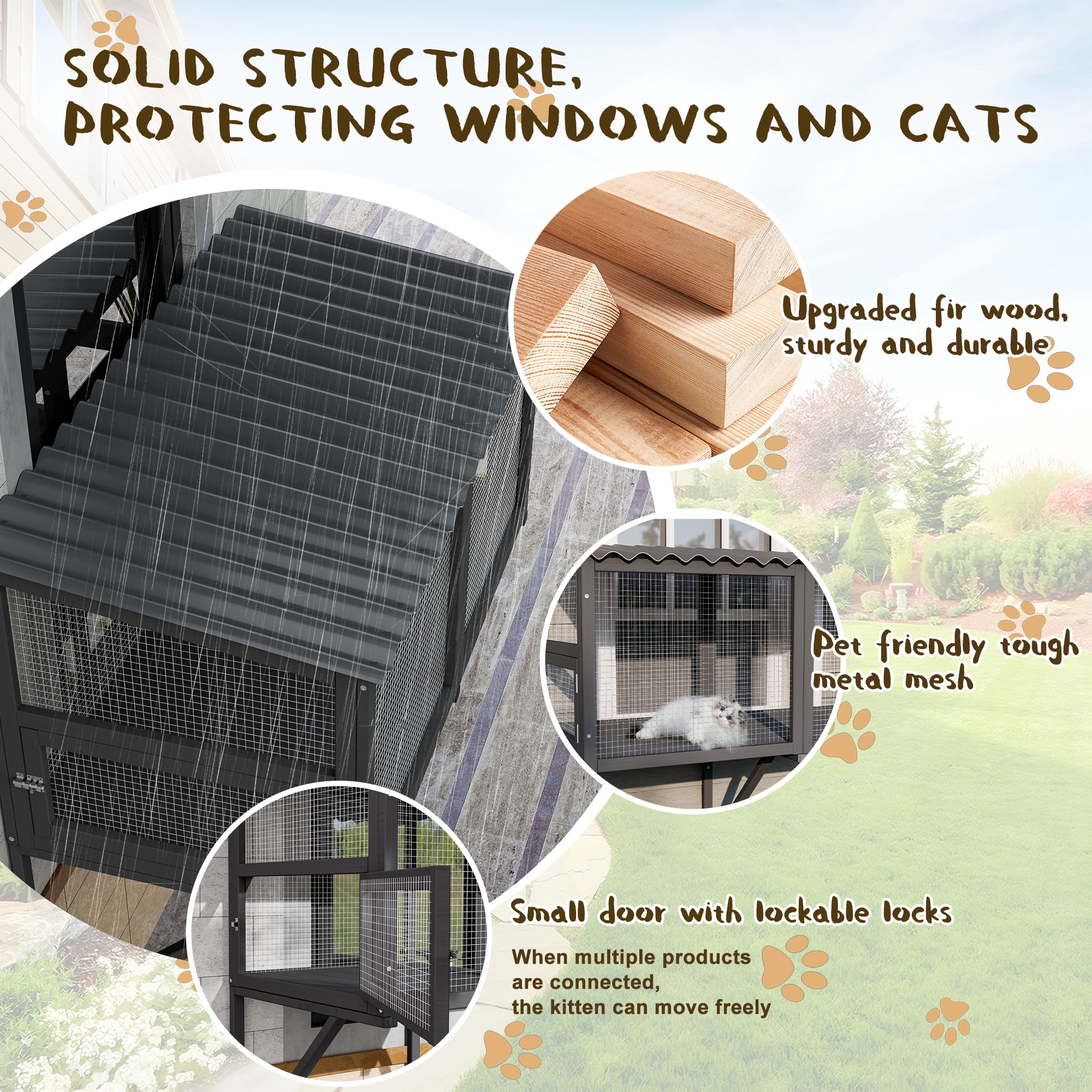 Magic Union Cat Catio, Cat Window Perch for Large Indoor Cats - Expandable Wooden Cat Window Box Enclosure for Multi Cats, Waterproof Cat Window Hammock for Safely Enjoying the Outdoor Sights
