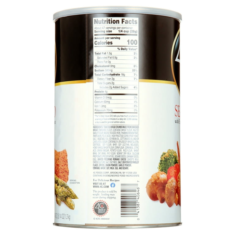 4C Foods Seasoned Bread Crumbs with Pecorino Romano Cheese, 46 oz