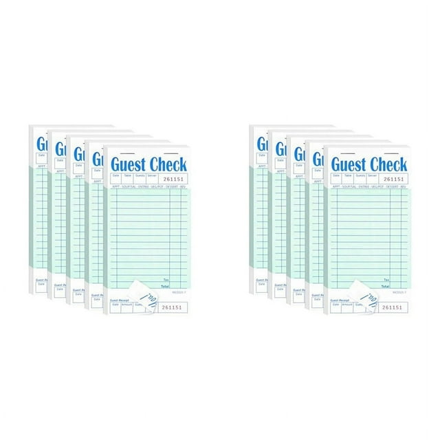 10x Talonarios de Cheques para Invitados,Blocs de Notas de Servidor para Restaurante,Talonario de Cheques de Camarero Verde,Bloc de Pedidos de Restaurante,50 Hojas/Paquete