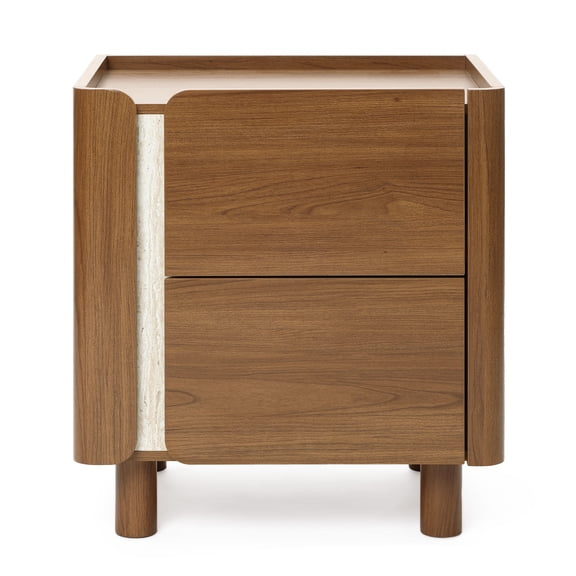 LuxenHome Scandinavian-Style Nightstand, Manufactured Wood End Table with 2 Drawers