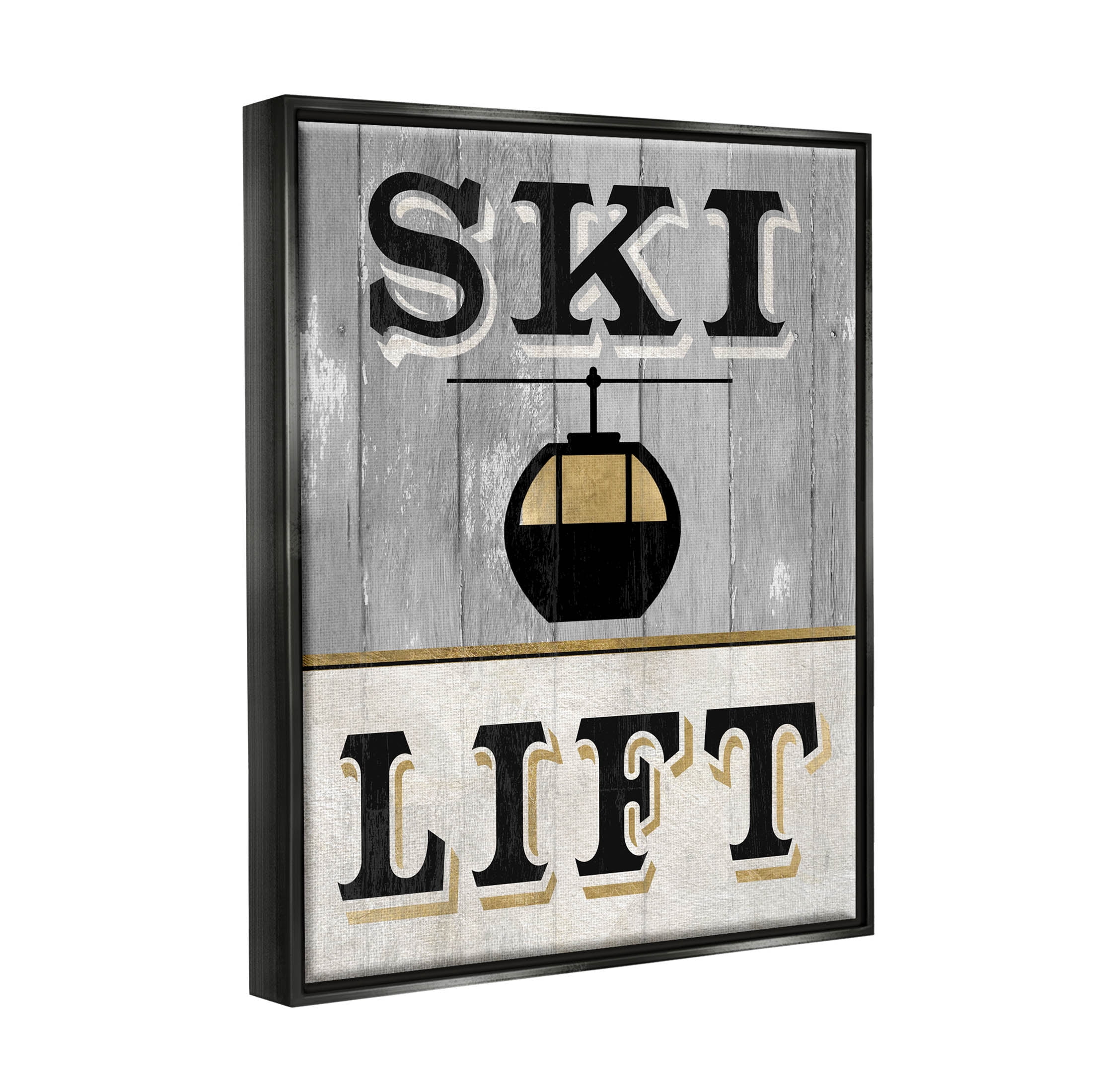 Stupell Industries Ski Lift Winter Sports Graphic Art Jet Black Floating Framed Canvas Print Wall Art, Design by Livi Finn