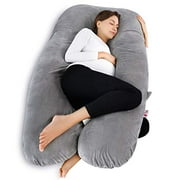 Meiz Pregnancy Pillow, U Shaped Pregnancy Body Pillow with Zipper Removable Cover (Gray- Velvet)