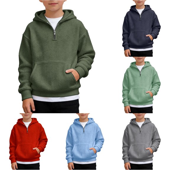 TBWNWG Boys Quarter Zip Knit Hoodie Long Sleeve Pullover Casual Athletic Sweatshirt for Kids Youth Comfortable Soft