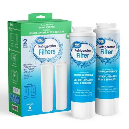 Great Value Replacement Refrigerator Water Filters for Whirlpool GF-8001 EDR4RXD1 RW2 - White 2-Pack