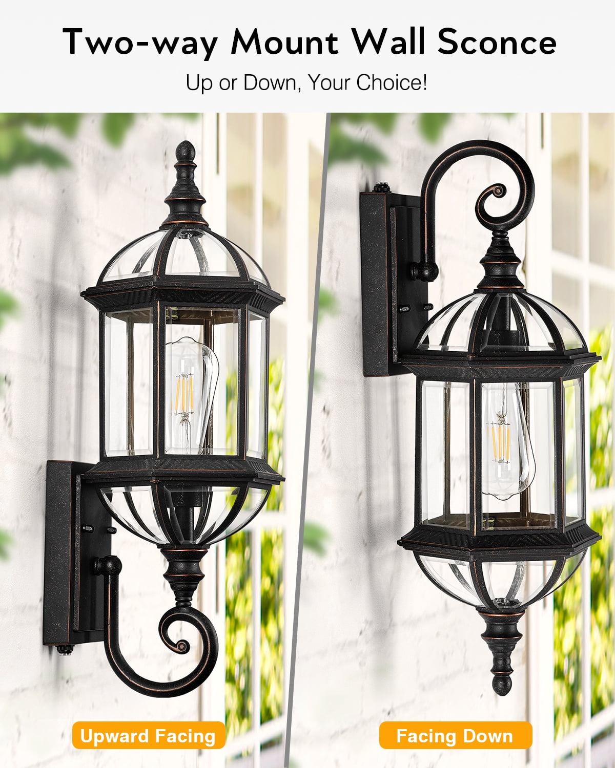VIANIS 22" Large Dusk to Dawn Outdoor Lighting, Oil Rubbed Bronze Outdoor Wall Lights, Porch Lights Outdoor with Tempered Beveled Glass, Waterproof Exterior Lighting Fixtures, Classic Type