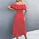 thumbnail image 4 of Vestido largo irregular rojo con escote en V, mangas con volantes y estampado floral, con cinturón, 4 of 6