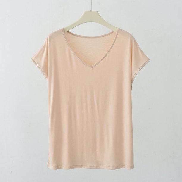 Fiudx Ofertas y Liquidaciones Top con Cuello En V de Manga Corta Suelto de Color Sólido Informal y de Moda para Mujer