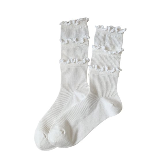 OJSFQUFP Triple Layer Ruffled Crew Socks for Women Girls Combed Cotton Aesthetic Frilly Cuff Slouch Sock