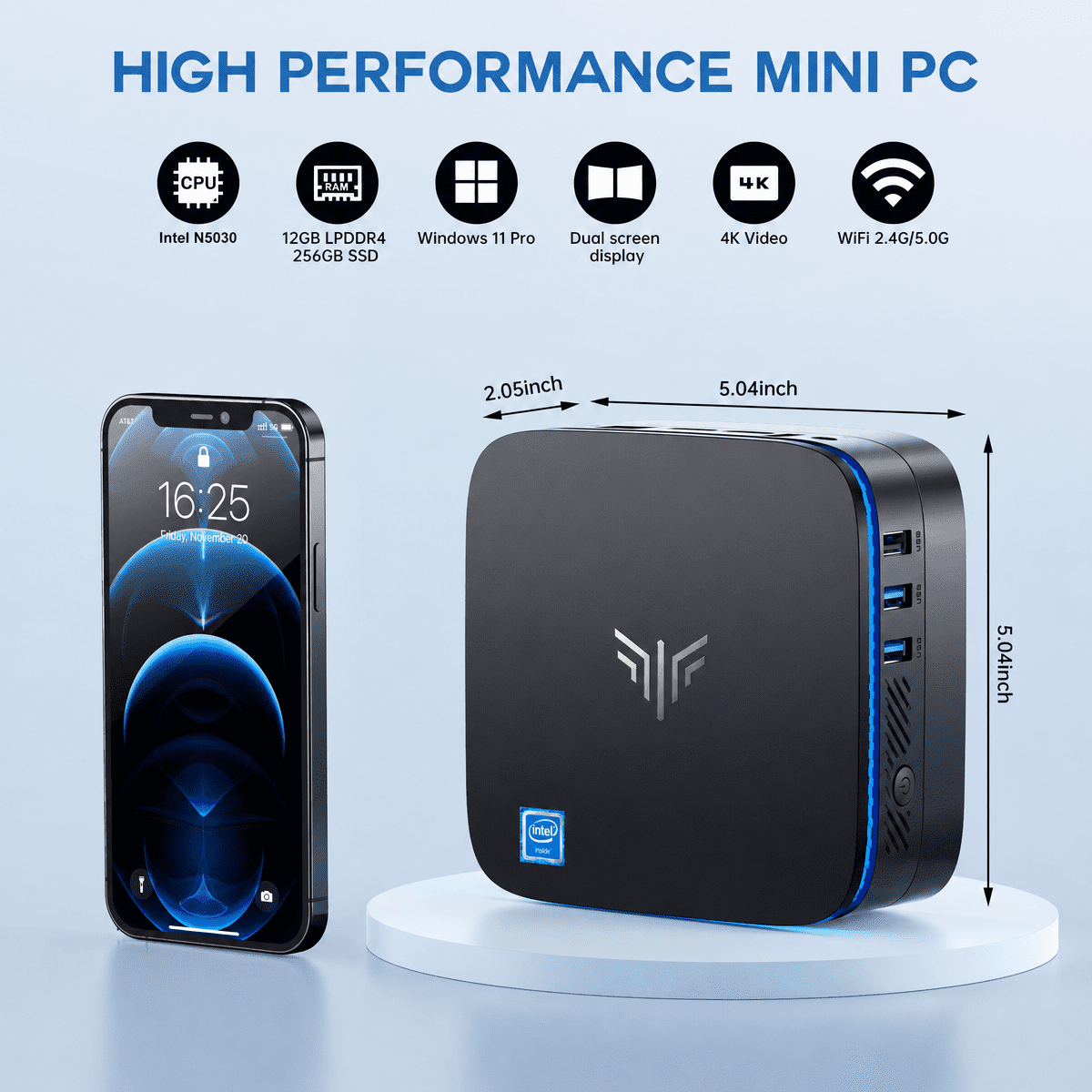 NiPoGi ミニPC Intel N5030 / Windows 11 Pro NIPOGI AK1PLUS N5030 Mini PC Intel Pentium Silver N5030, 12GB