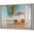 thumbnail image 2 of HFDF Beach Bathroom Wall Art Beach Coastal Pictures Wall Decor Sunset Blue Sea Canvas Patg Prt Palm Tree Tropical Ocean Nautical 3D Wdow View Decor Artworks for Livg Room Bedroom 10x8inch Framed, 2 of 6