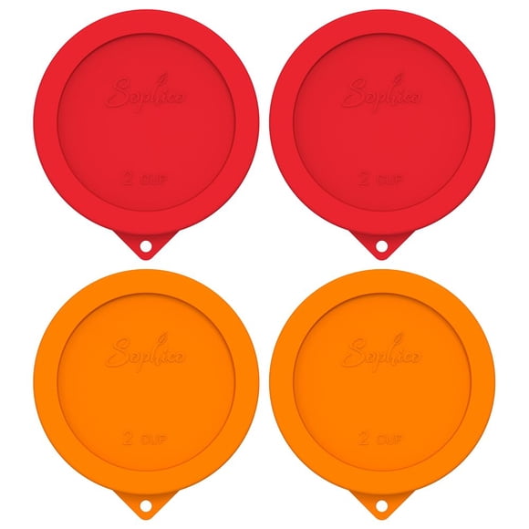 Sophico Tapas redondas de silicona para almacenamiento de 2 tazas de repuesto para tazones de vidrio Anchor Hocking y Pyrex 7200 PC (contenedor no incluido) | Rojo-naranja | Paquete de 4