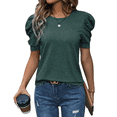 thumbnail image 1 of Suéter de Corta Abullonada para Mujer, Tops de y Verano 2025, Conjuntos de Punto, Camisa de Cuello Redondo, Blusas, Verde Tinta, Talla M, 1 of 4