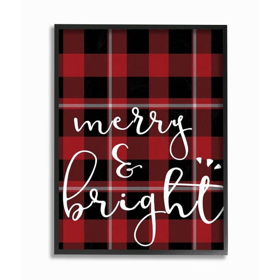 The Stupell Home Decor Collection Merry & Bright Plaid Typography Framed Giclee Texturized Art, 11 x 1.5 x 14
